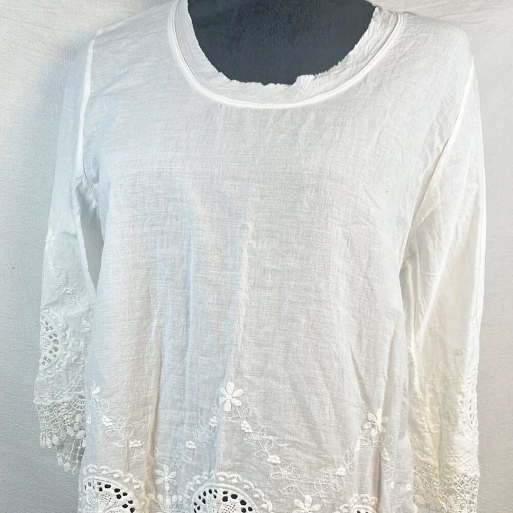 3Calm Embroidered 3Calm Embroidered Tunic SZ Small White Cotton Tunic Boho Hippi